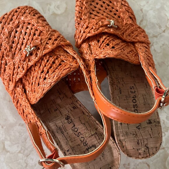 Aerosoles Sz 8 Santiago Raffia Platform Slingback Pump Orange and Cork - Picture 6 of 14